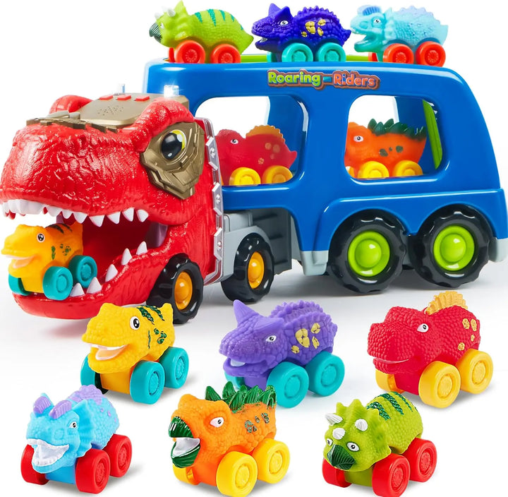 Durable Toddler Dinomover Car Carrier and bright dinosaur toys, designed for robust toddler play.