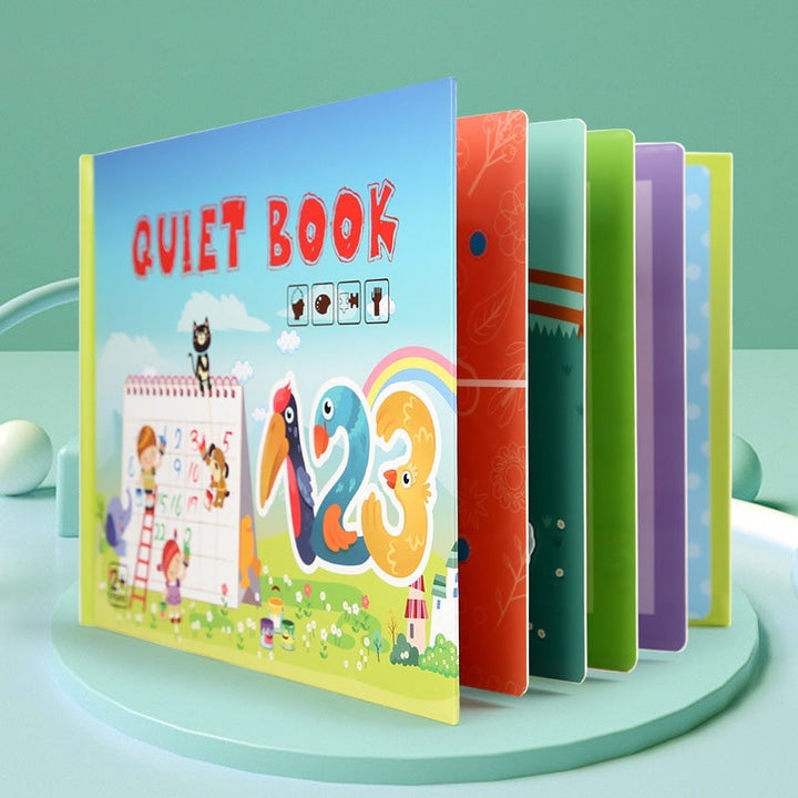 Kids' Busy Book illustrating various learning activities, promoting early childhood development
