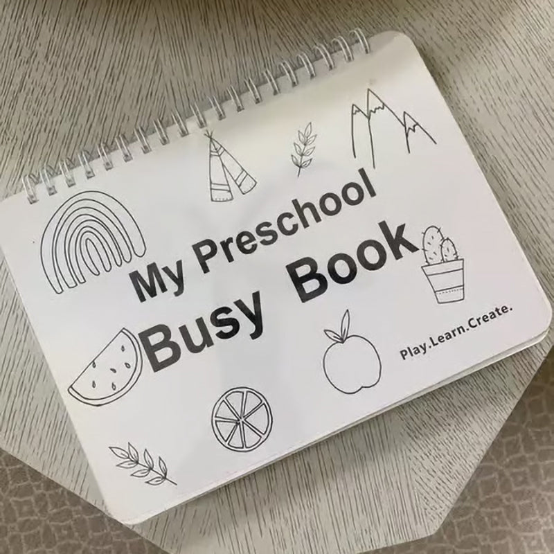 Cognitive learning busy book for preschoolers with alphabet and number tracing activities illustrated