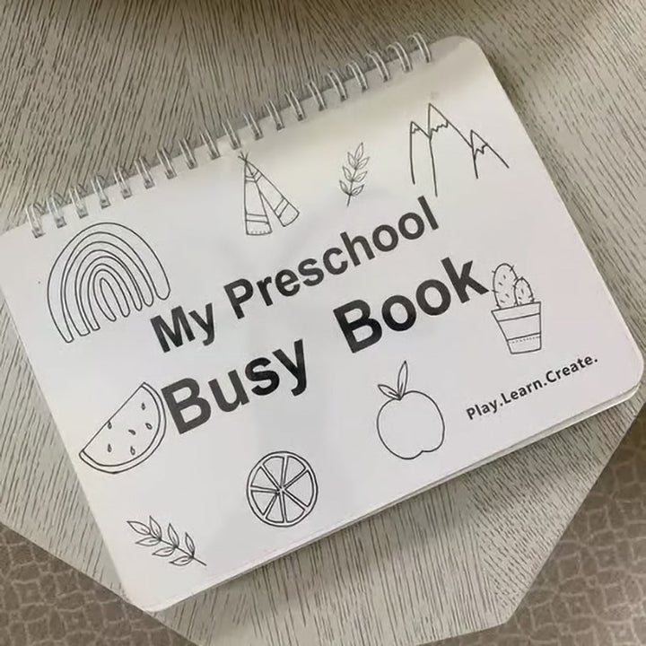 Cognitive learning busy book for preschoolers with alphabet and number tracing activities illustrated