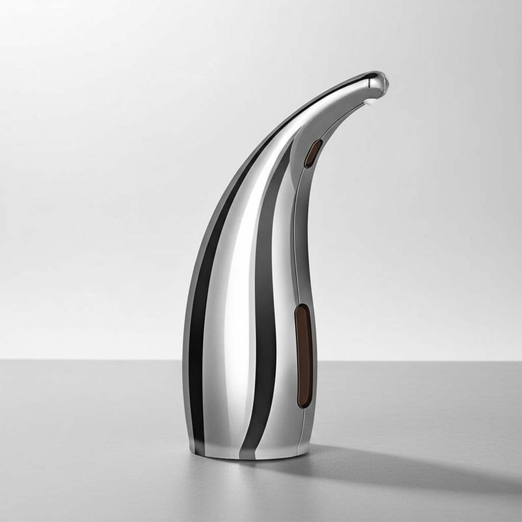 Sleek HygioFlow touchless automatic sensor soap dispenser, modern design for hygienic handwashing.