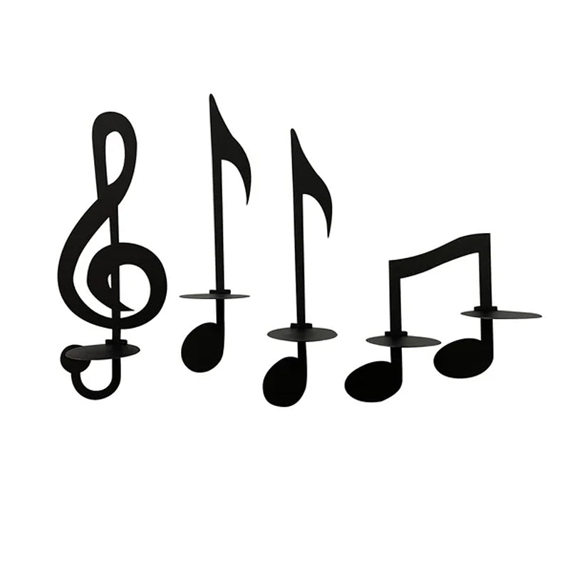 Durable black metal music note wall decor with integrated candle sconce for artistic lighting