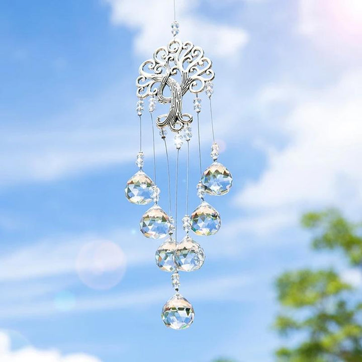Tree of Life crystal suncatcher for window decoration, creating colorful light reflections in homedecor