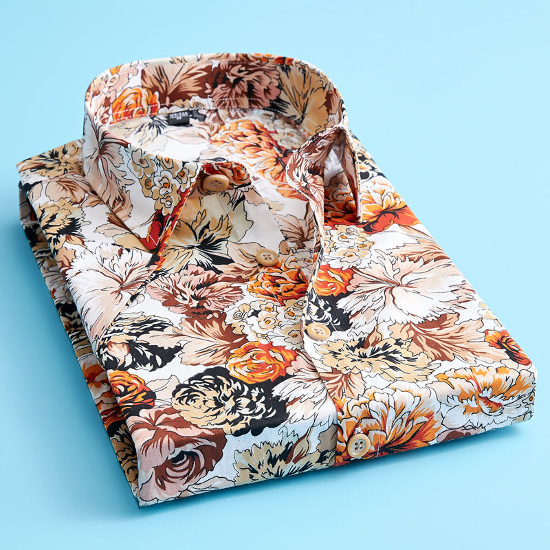 Stylish men's short sleeve floral shirt with vibrant print. Perfect trendy casual wear for summer and vacation.