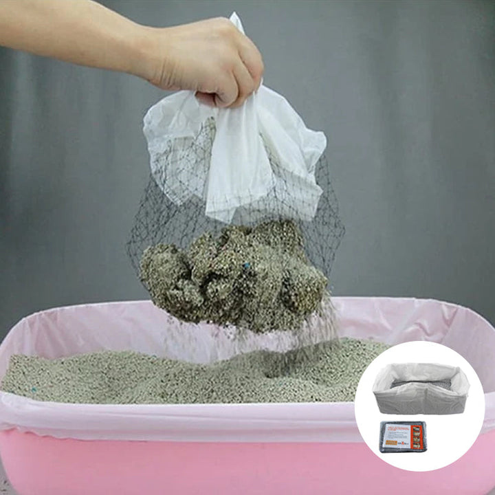 Instructions on package for reusable cat litter liner bags, detailing easy clean methods for pet owners.