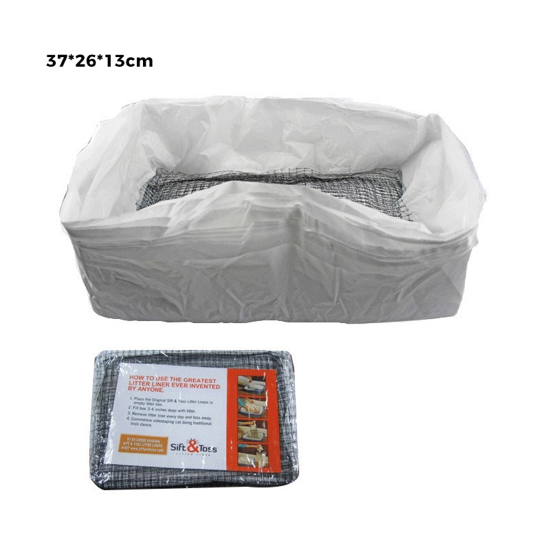 A cat looking curiously at a reusable cat litter liner bag in its litter box, ensuring safe and hygienic pet supplies.