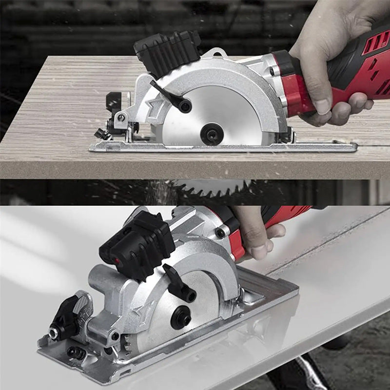 Detail of sharp carbide teeth on a circular saw blade, ideal for heavy-duty woodworking tasks
