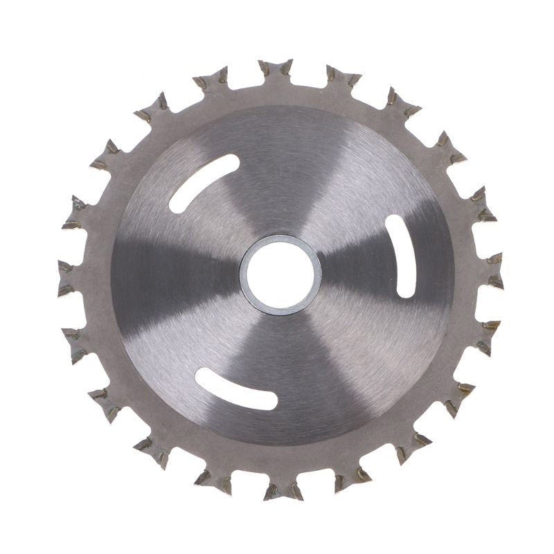 Side view of a rugged circular saw blade with carbide teeth, essential woodworking equipment