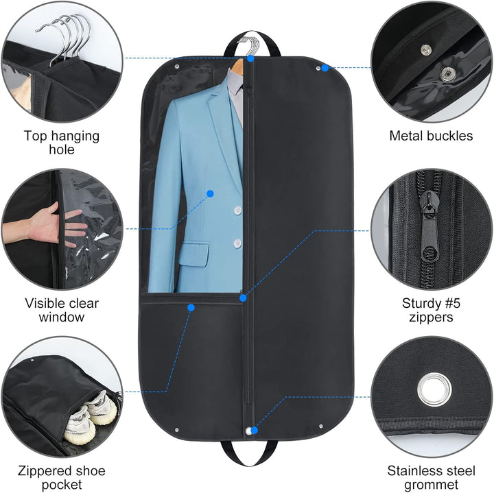 Unisex wardrobe organizer garment bags, waterproof covers for suits, dresses & formal wear. 2-pack, travel ready.