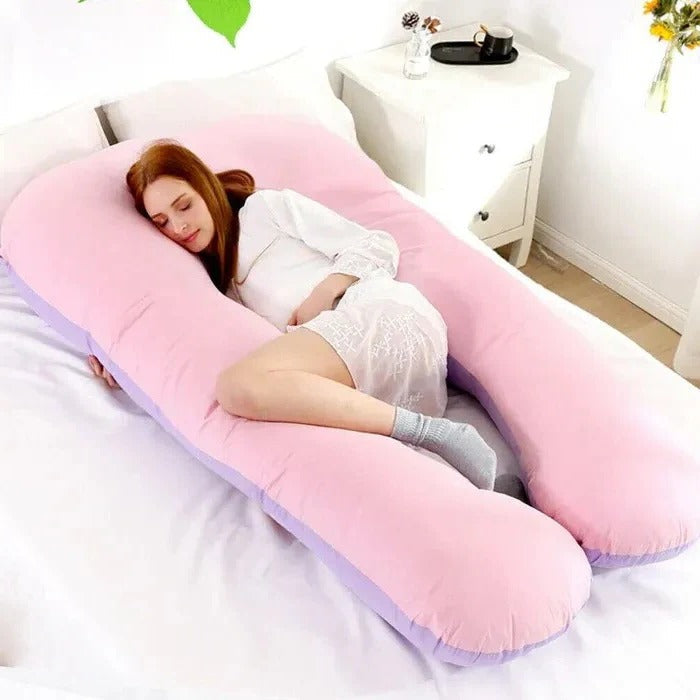 Adjustable U-shaped memory foam body pillow with washable cover for full-length sleep support.