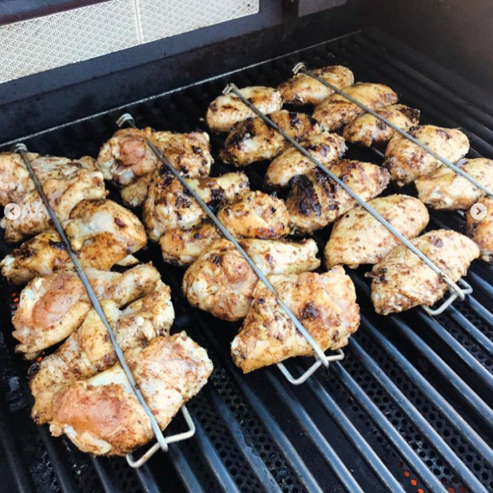 Stainless steel U-shaped skewers for grilling, a must-have bbq utensil for chicken wings & sausages