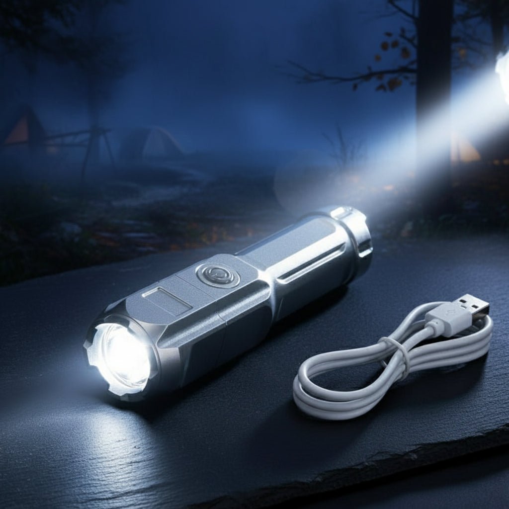 Unisex 100,000 lumen LED flashlight: ultra-bright, waterproof, rechargeable for camping & emergency.