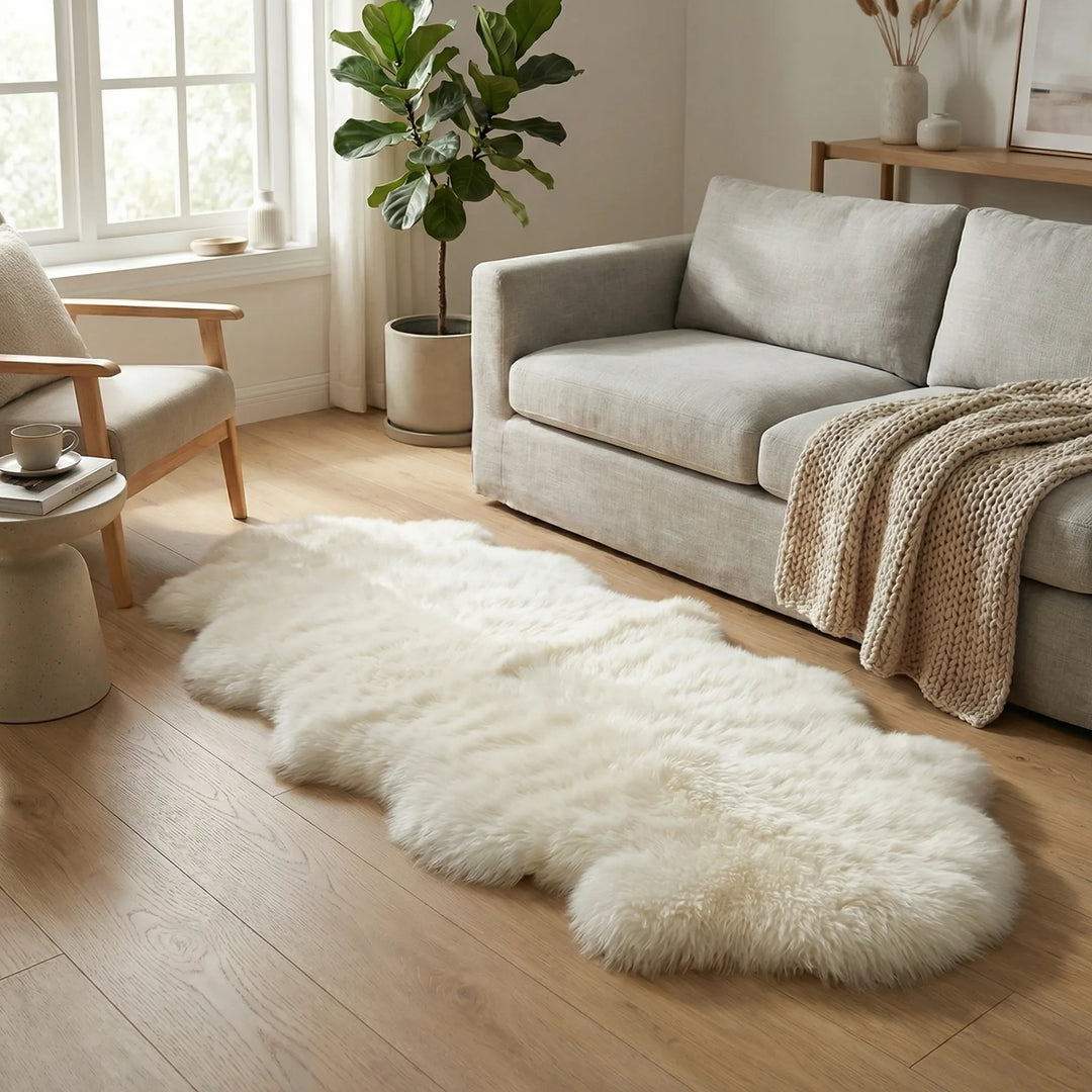 Plush home decor area rug, cloud-soft with gentle waves, adds comfort and Scandinavian style to any room.
