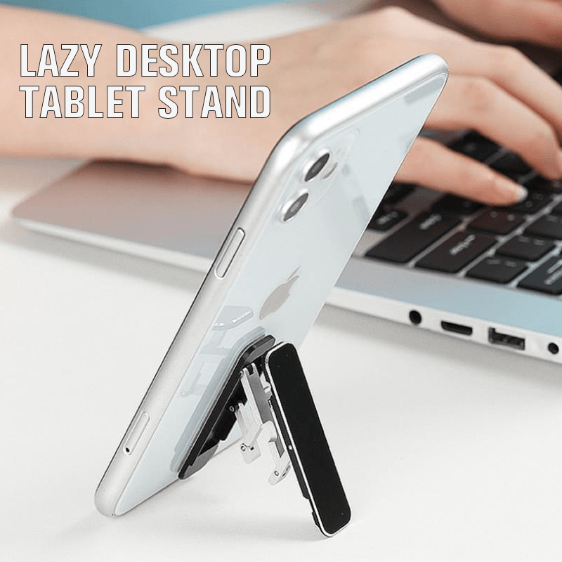 Portable aluminum phone stand, sticks on devices, universal for all mobile phones, super slim design.