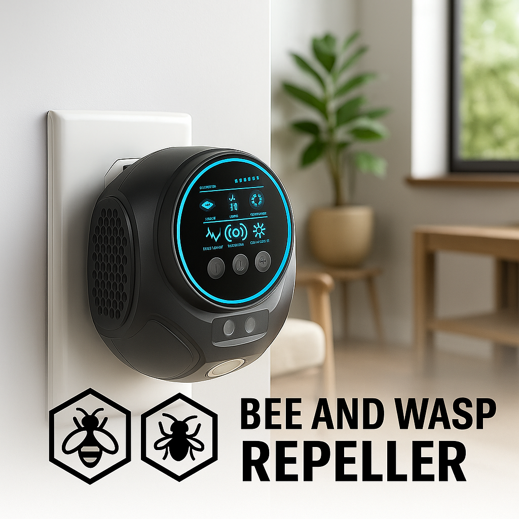 Ultrasonic bee & wasp repellent for 360° outdoor pest control.