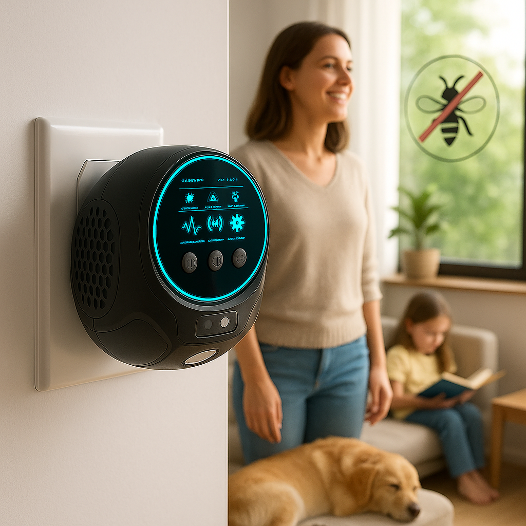Chemical-free ultrasonic bee & wasp repellent for safe outdoor living.