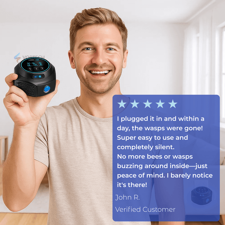 Home safety solution: 360° ultrasonic bee & wasp repellent for deck protection.