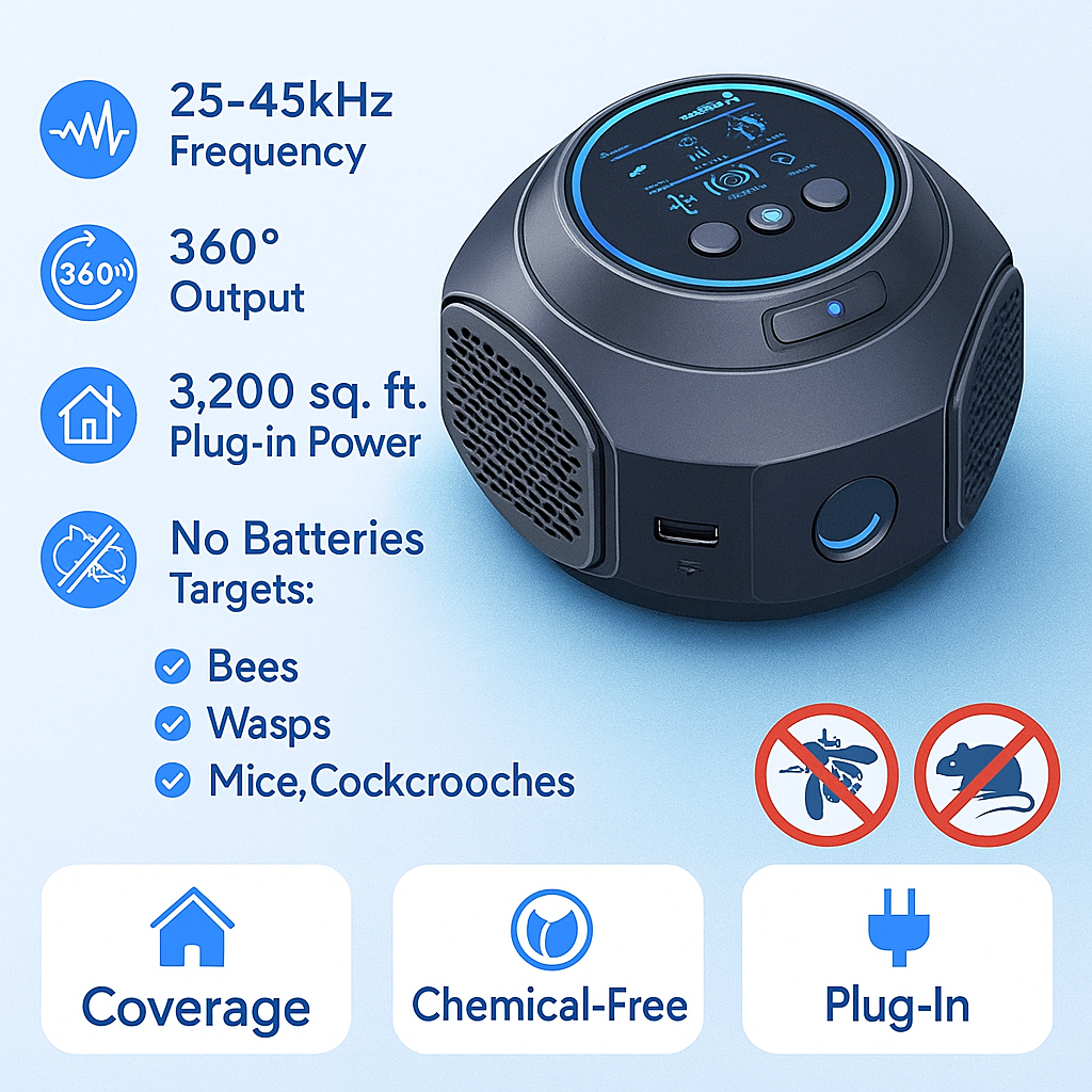 Silent pest control: Ultrasonic bee & wasp deterrent ensures peaceful outdoor living.