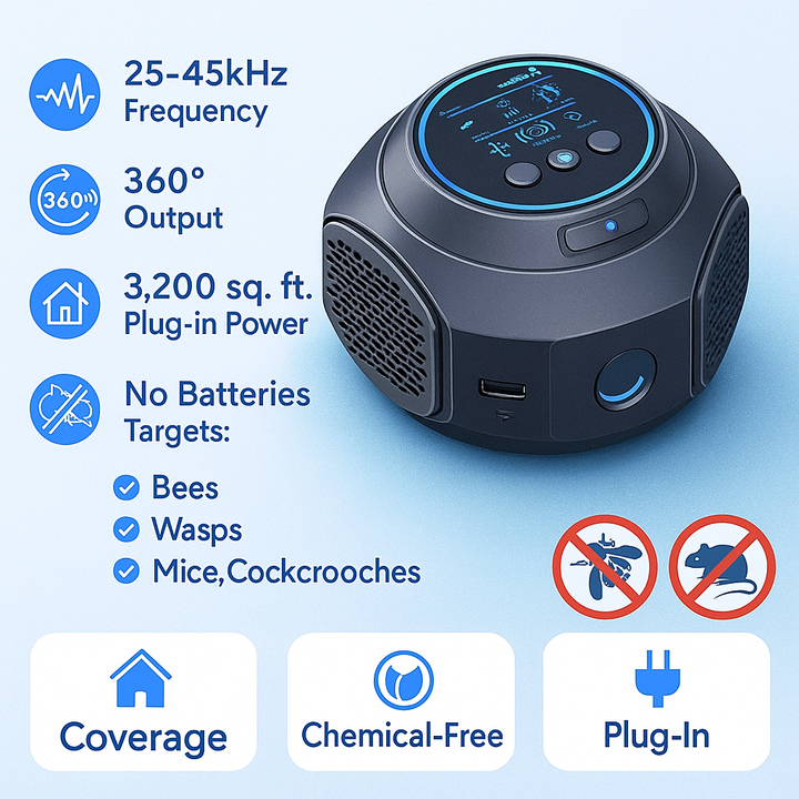 Silent pest control: Ultrasonic bee & wasp deterrent ensures peaceful outdoor living.