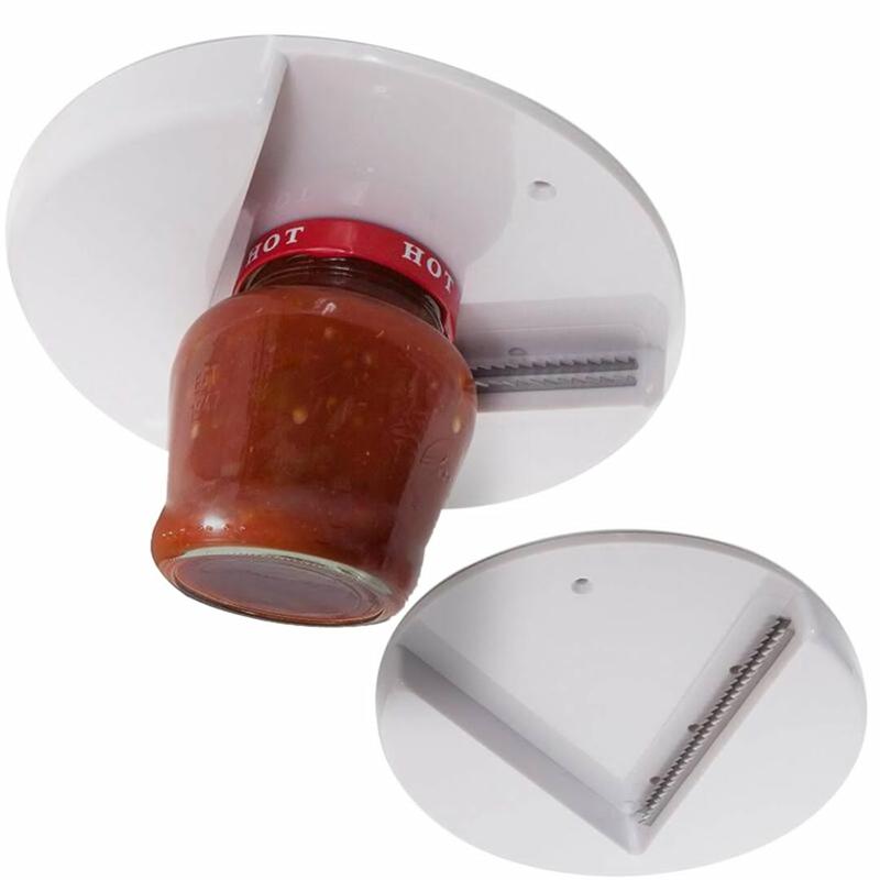 Multi-size jar and lid opener, under counter mounted, providing strong grip for difficult-to-open jars.