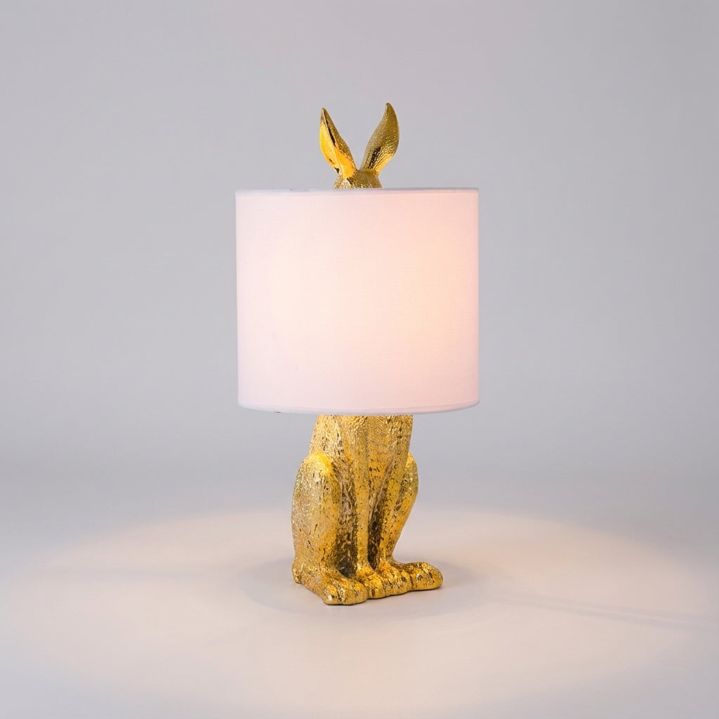 Close-up of a sculptural resin masked animal accent lamp, perfect for unique home lighting.