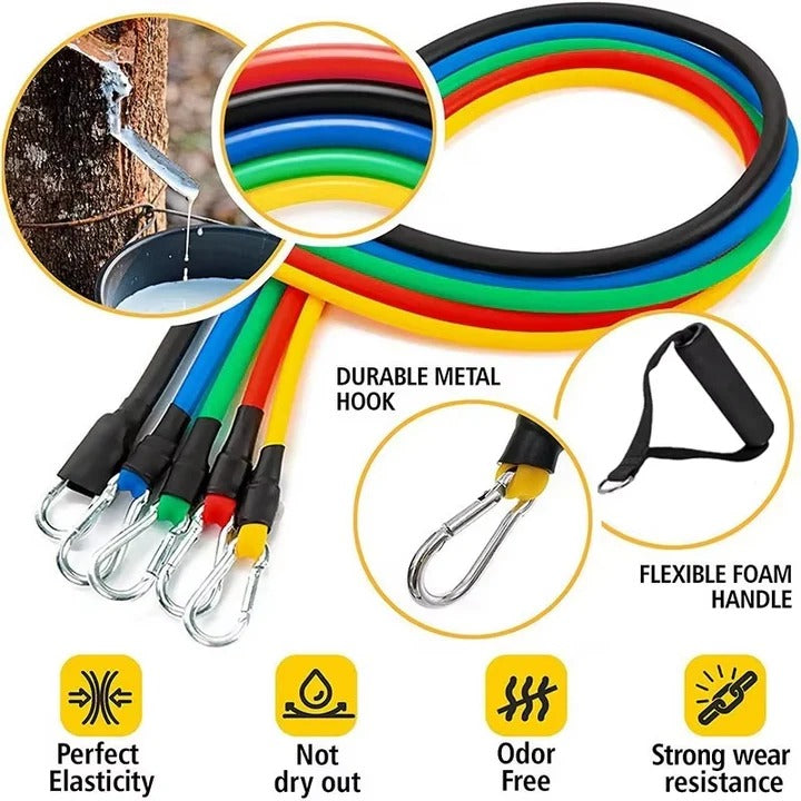 Multi-level resistance bands set for versatile home workouts, enabling full body strength & conditioning.