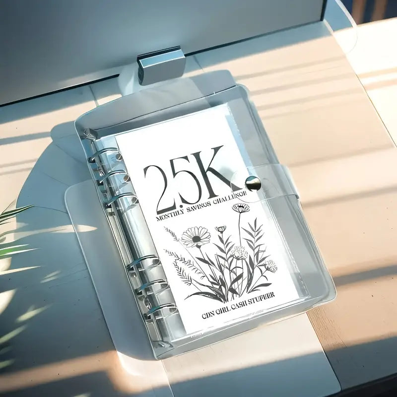 Unisex money organizer binder with included financial planner pages and cash stuffing components.
