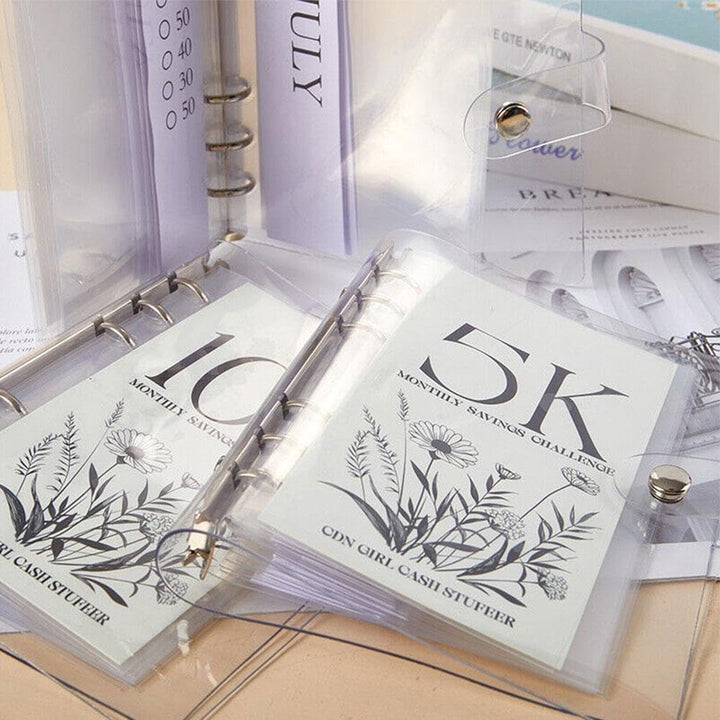 Close-up of PVC material on a money saving challenge binder, highlighting durability for cash stuffing.