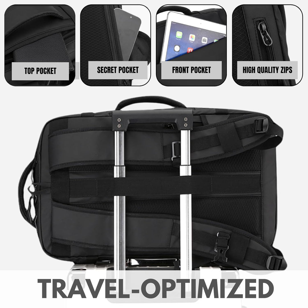 Spacious 15" waterproof school laptop backpack, black, with USB-C charging, ideal for students & daily carry.