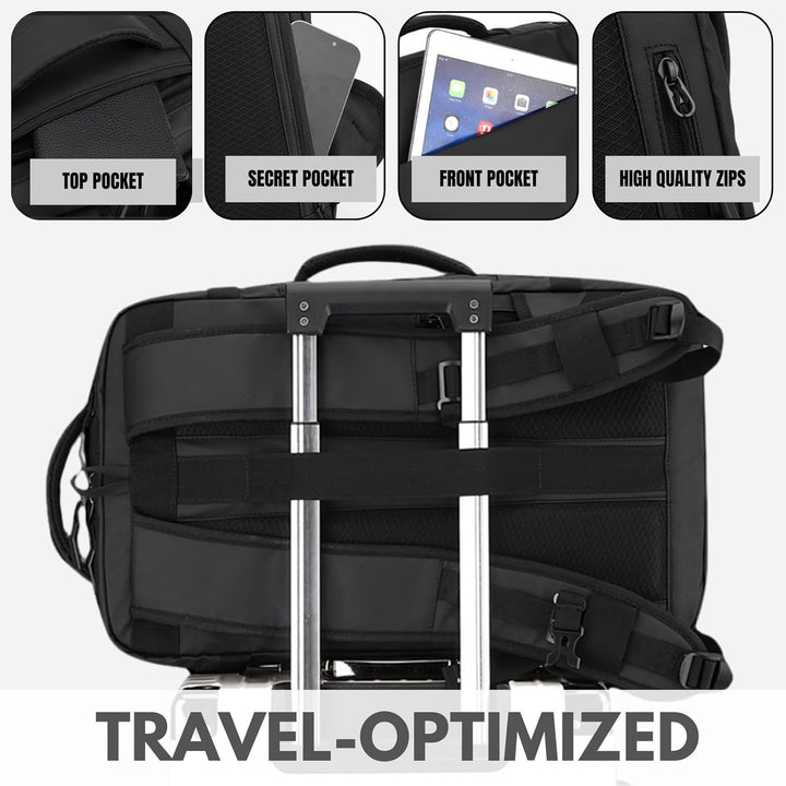Spacious 15" waterproof school laptop backpack, black, with USB-C charging, ideal for students & daily carry.