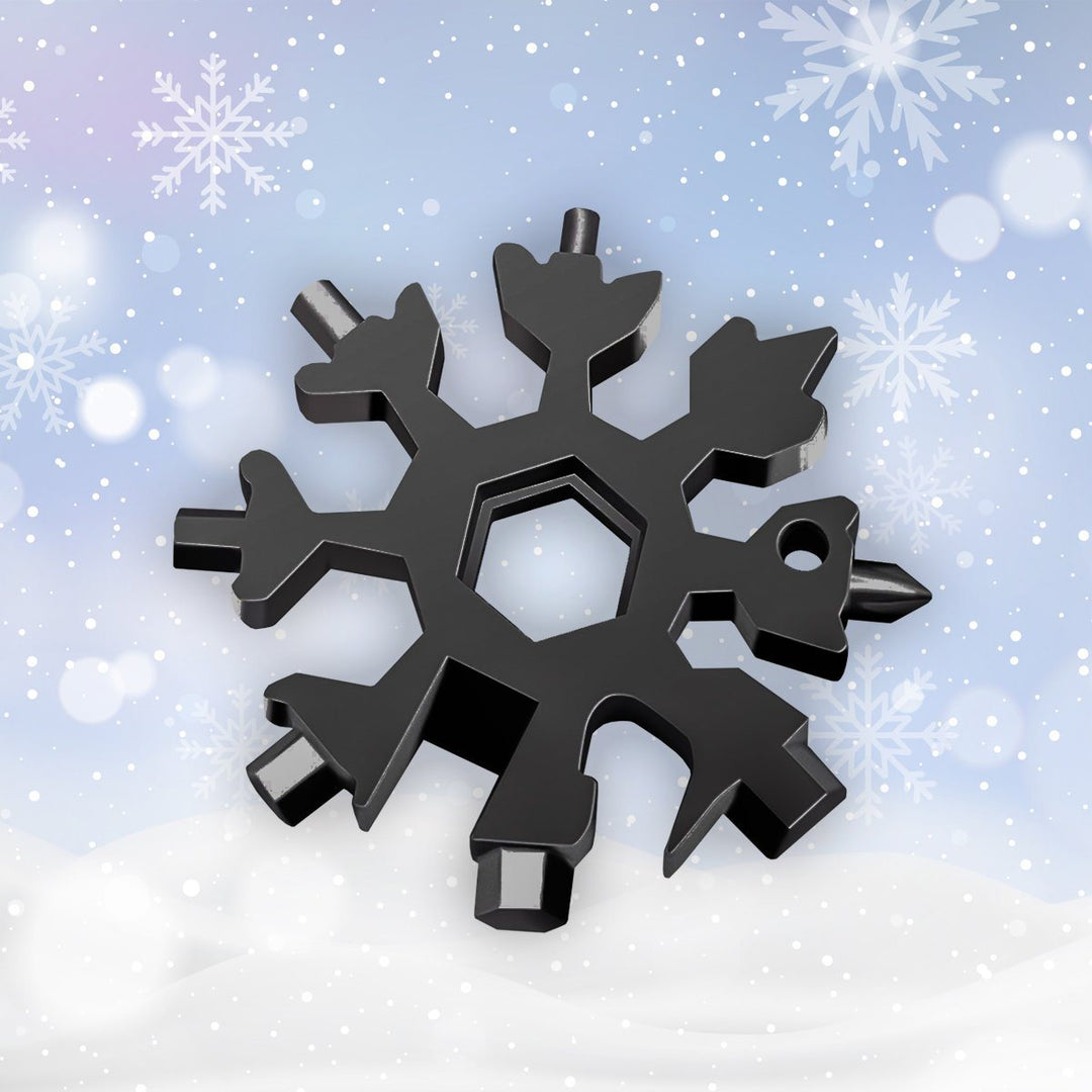 Side view of the snowflake multi-tool, showcasing its thickness and solid stainless steel construction