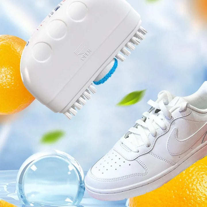 Unisex 2-in-1 shoe cleaner brush with integrated foam dispenser for effective footwear care