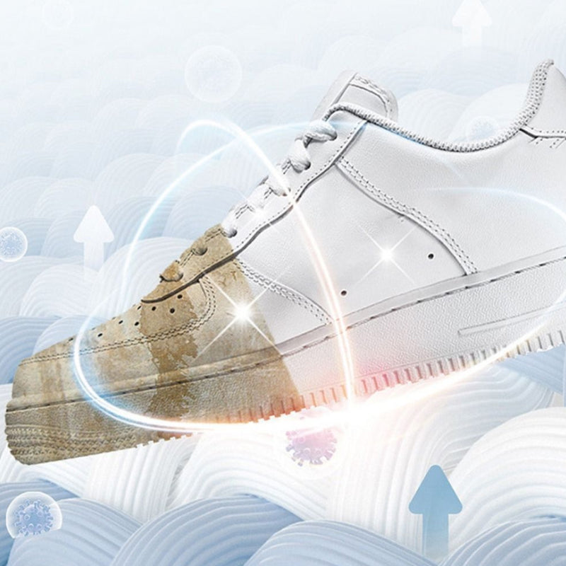 Portable shoe cleaning tool: Brush with integrated foam for on-the-go footwear care