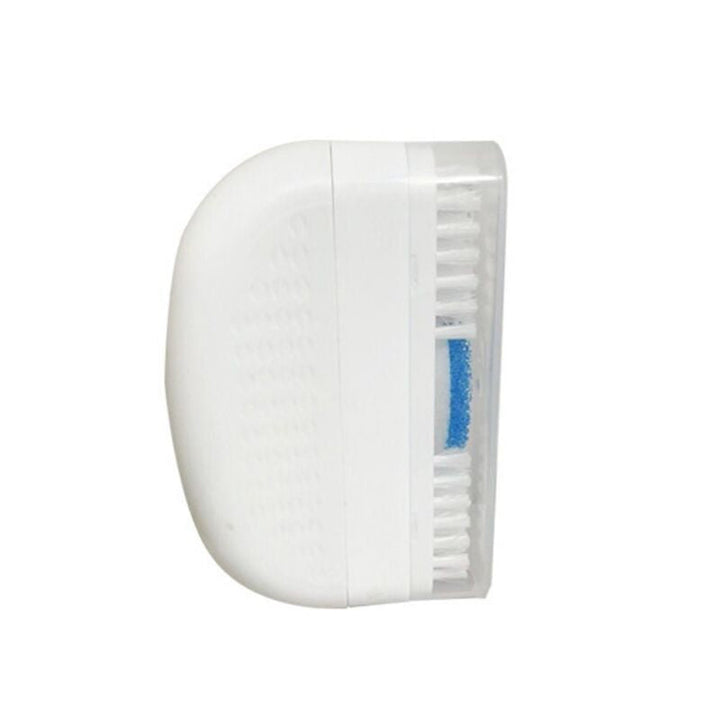 Detail of the dispenser mechanism on the 2-in-1 shoe cleaner brush, easy to refill foam