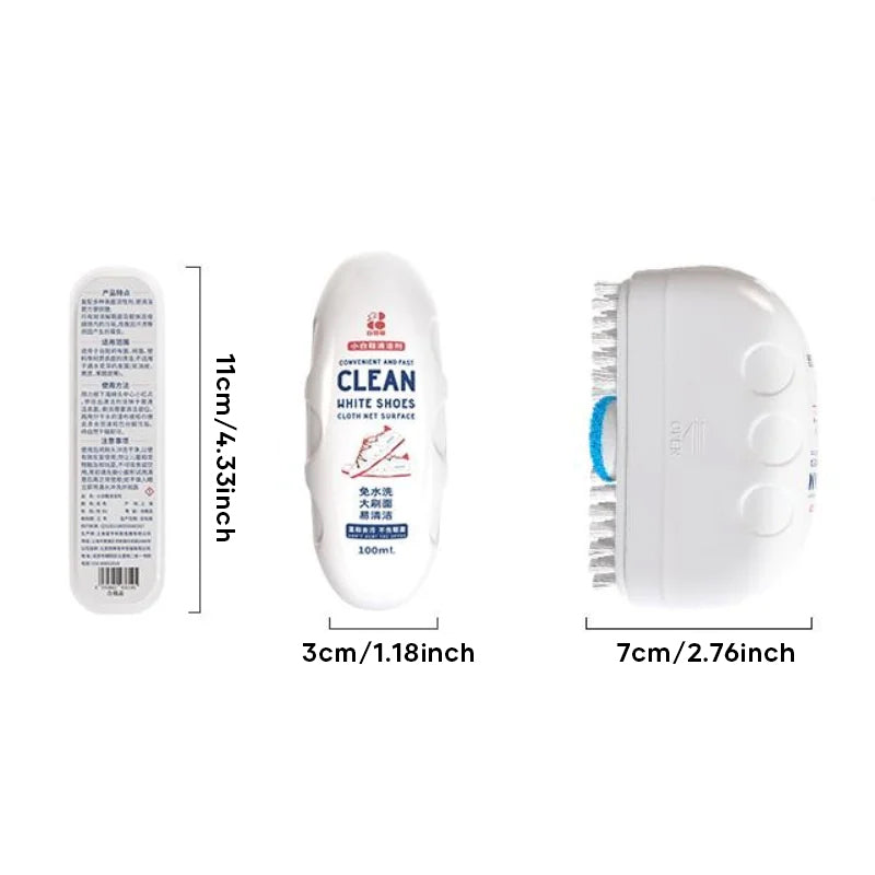 Shoe care kit: A single 2-in-1 brush providing both scrubbing and cleaning foam for footwear