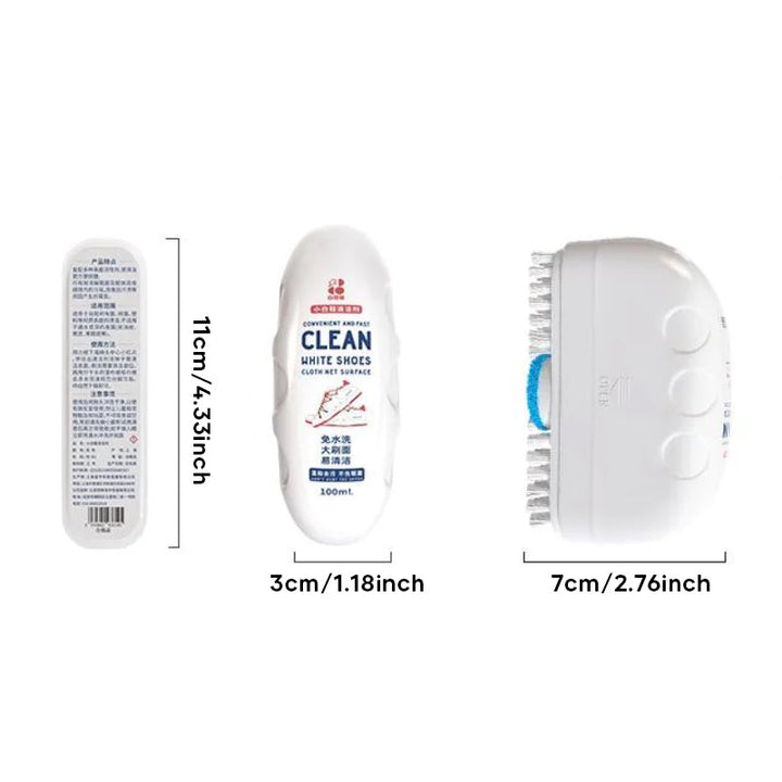 Shoe care kit: A single 2-in-1 brush providing both scrubbing and cleaning foam for footwear
