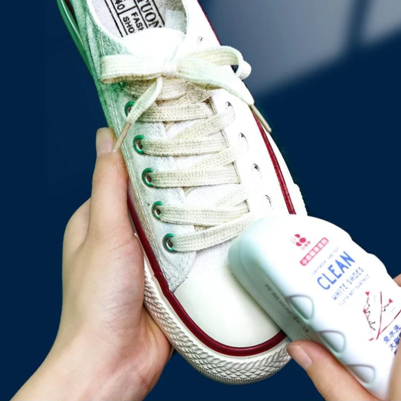 Handheld shoe cleaner brush with built-in cleaning foam container, perfect for dirt removal