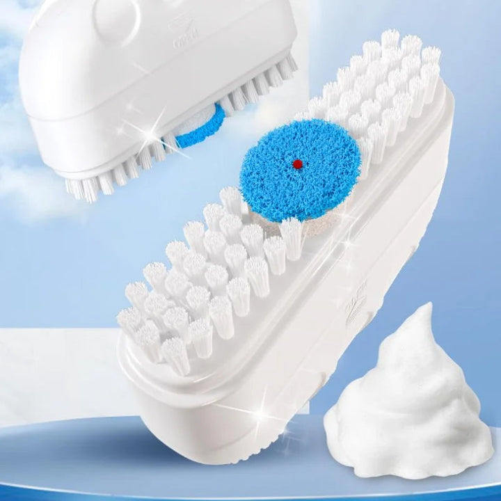 Cleaning foam emerging from the 2-in-1 shoe cleaner brush, ready for sneaker care