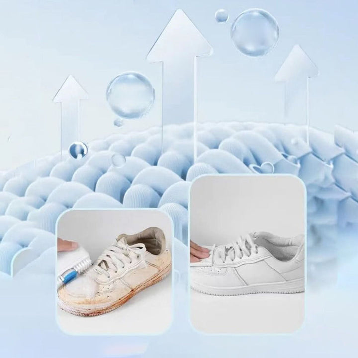 Solution for dirty white shoes: 2-in-1 cleaner brush with powerful cleaning foam