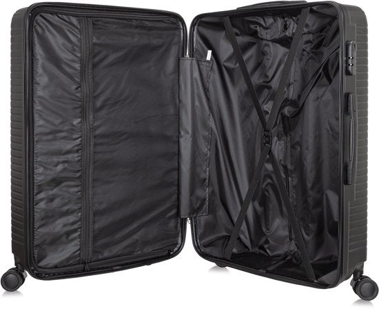 Unisex 2-piece hard shell luggage set, organized travel bags with secure TSA lock and spinner wheels.