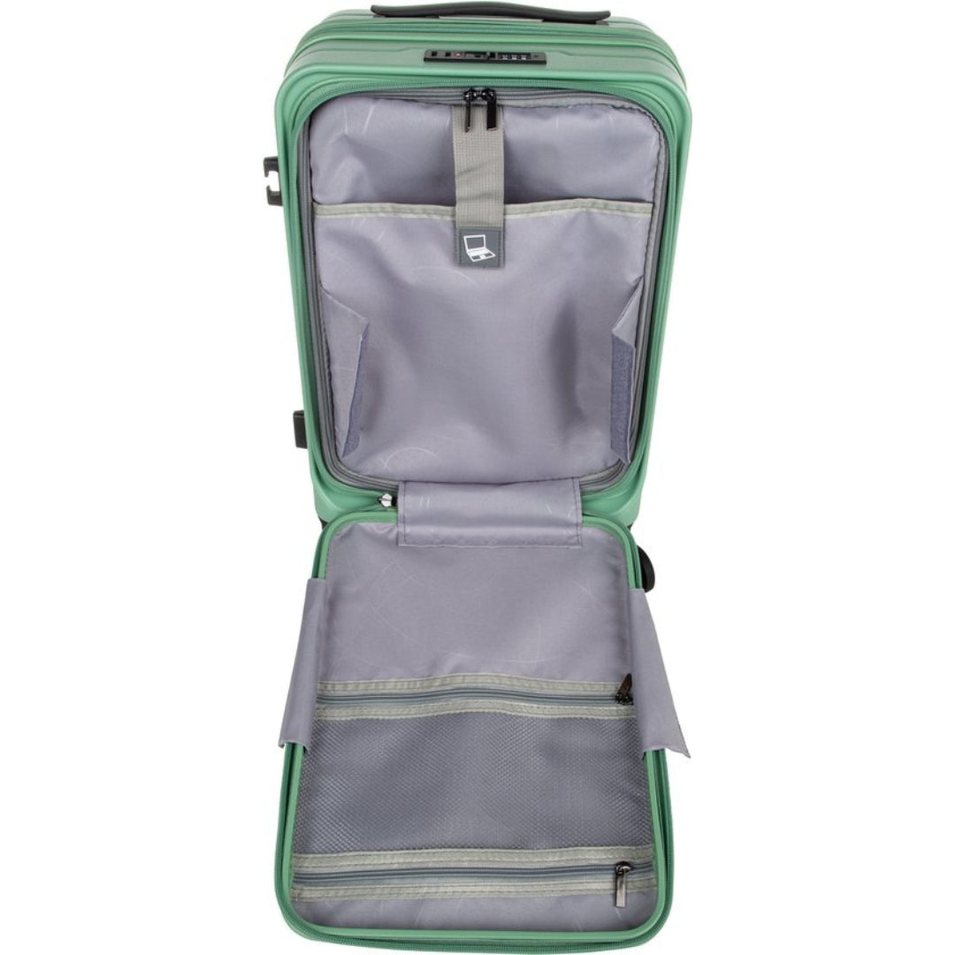 Modern 2-piece hardshell luggage with laptop compartment, durable for all your travel needs.