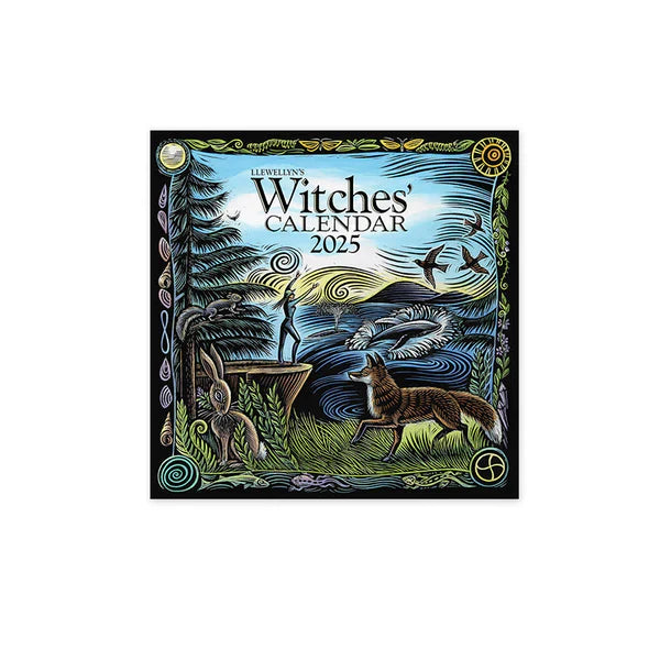 Astrology-focused 2025 Witches' Wall Calendar, with zodiac signs and planetary symbols.