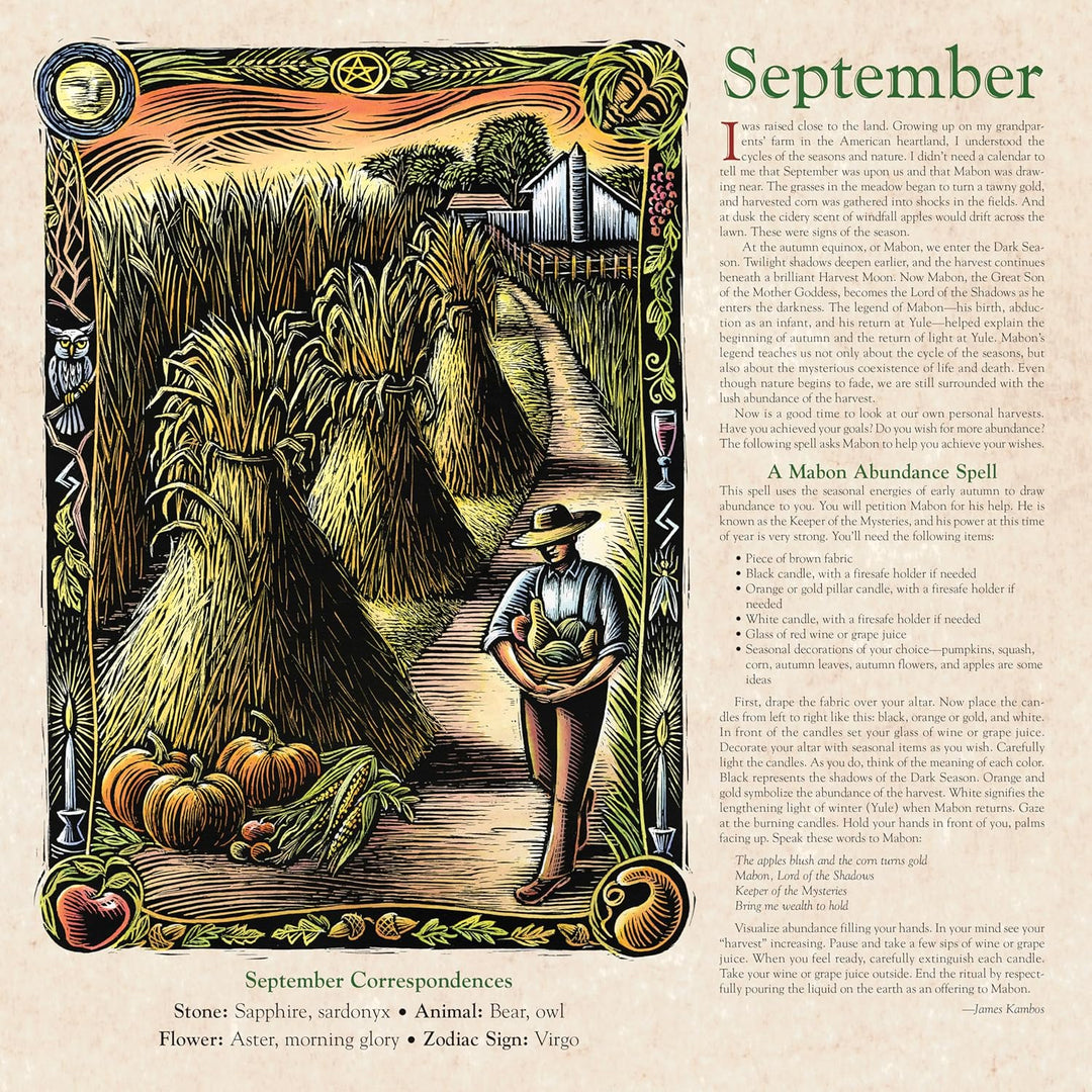 Unisex 2025 Pagan Calendar, featuring a celestial design and key dates for spiritual tools.