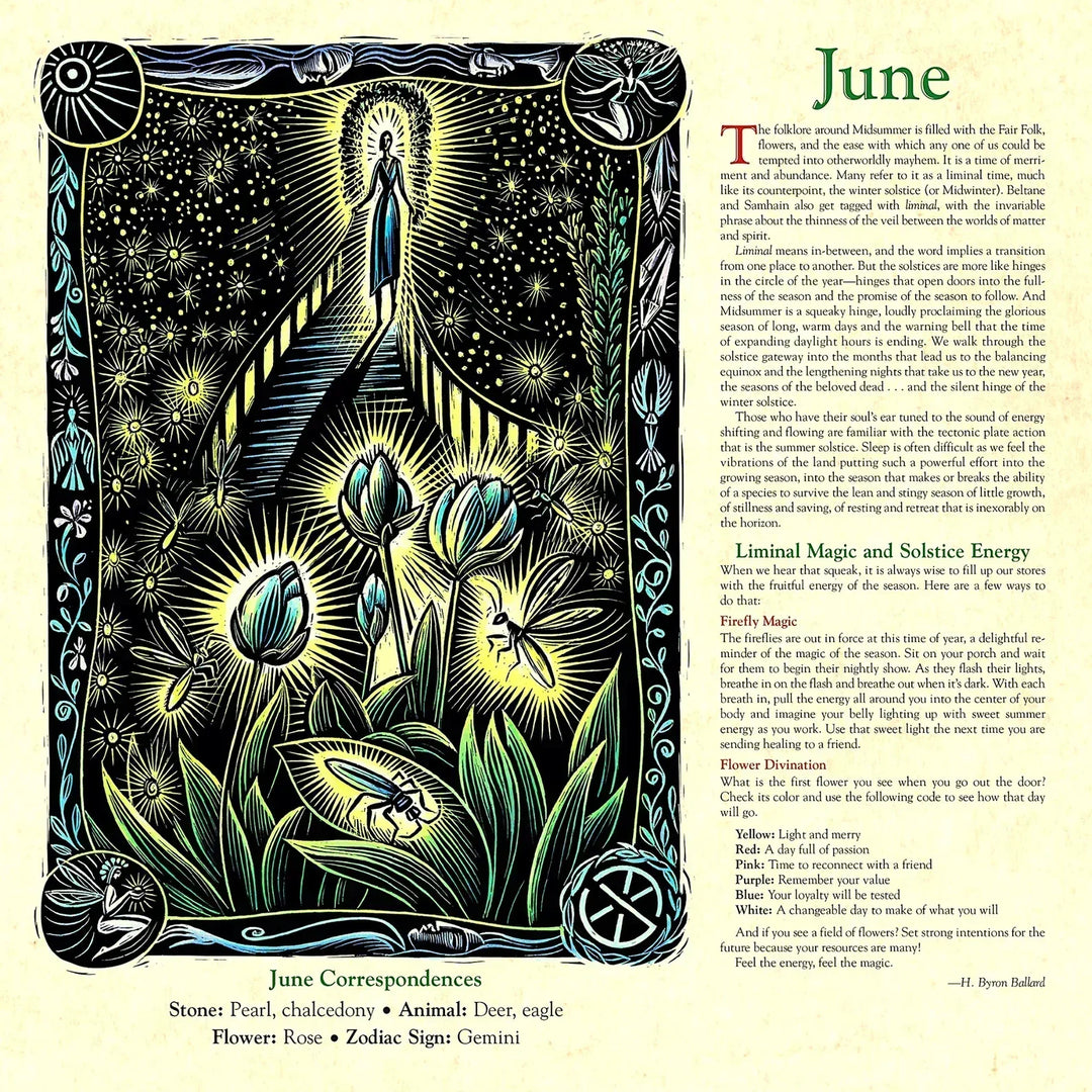 Mystical 2025 Witches' Calendar, showcasing intricate witchcraft symbols and seasonal spells.