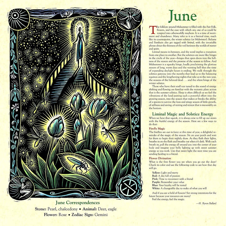 Mystical 2025 Witches' Calendar, showcasing intricate witchcraft symbols and seasonal spells.