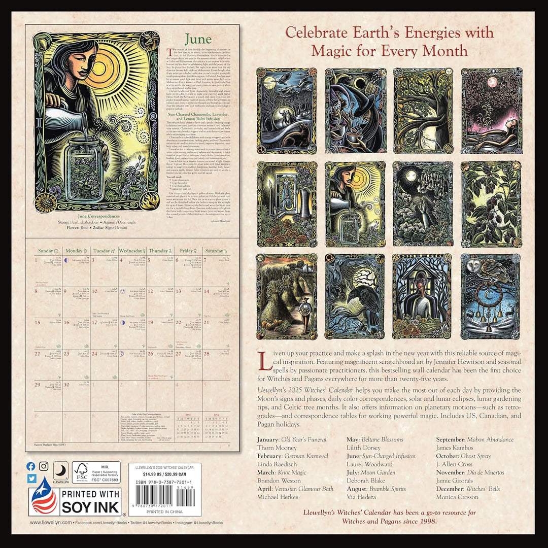 A stack of new 2025 Mystical Witches' Wall Calendars, perfect as a spiritual gift.
