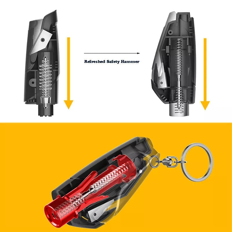 Multiple angles of the unisex compact 3-in-1 car emergency tool, highlighting its versatile design.