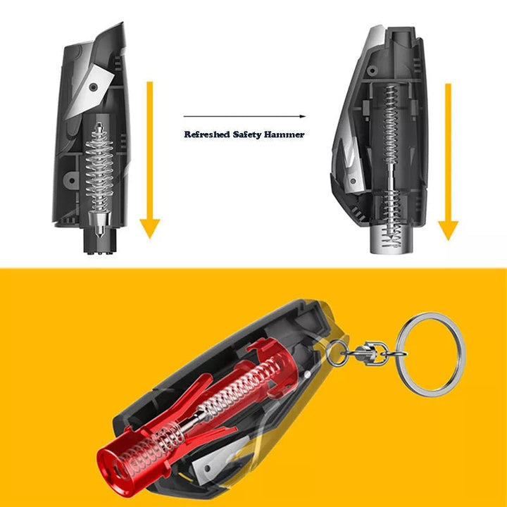 Multiple angles of the unisex compact 3-in-1 car emergency tool, highlighting its versatile design.