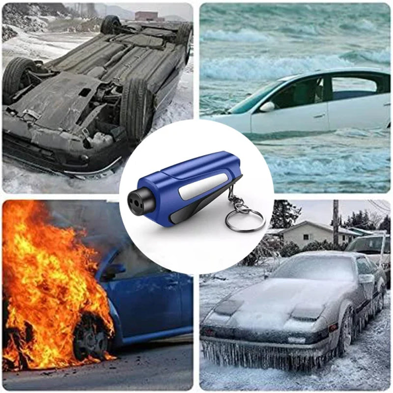 Unisex 3-in-1 car emergency tool in a glove compartment, emphasizing its easy access for auto safety.