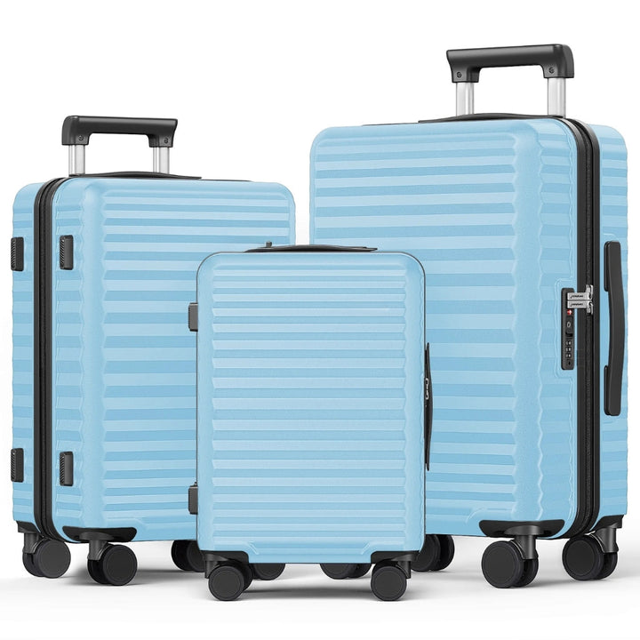 Unisex 3-piece hard shell luggage set with Monaco Skyline print. Durable travel suitcases with spinner wheels & TSA lock.